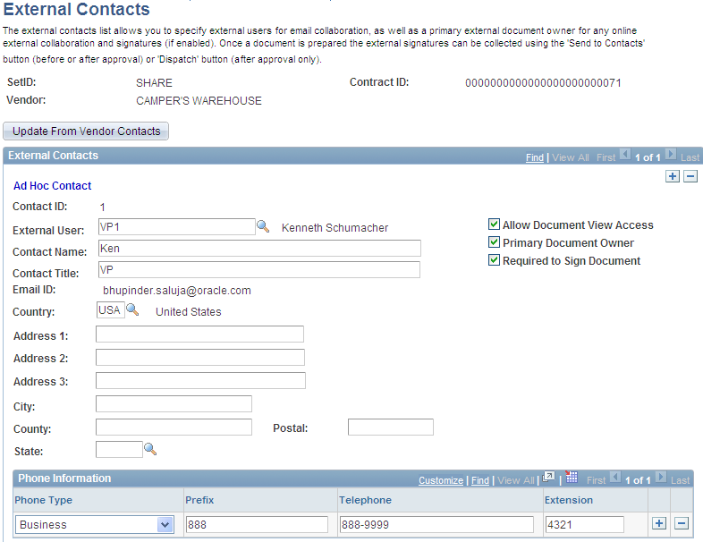 External Contacts page