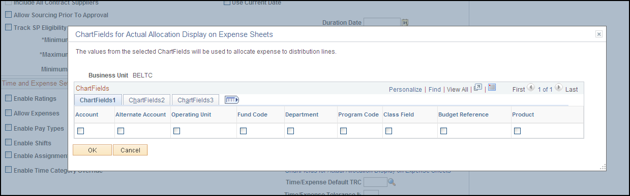 ChartFields for Actual Allocation Display on Expense page