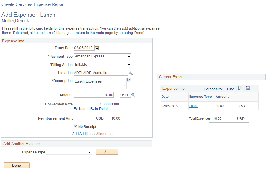 Add Expense page