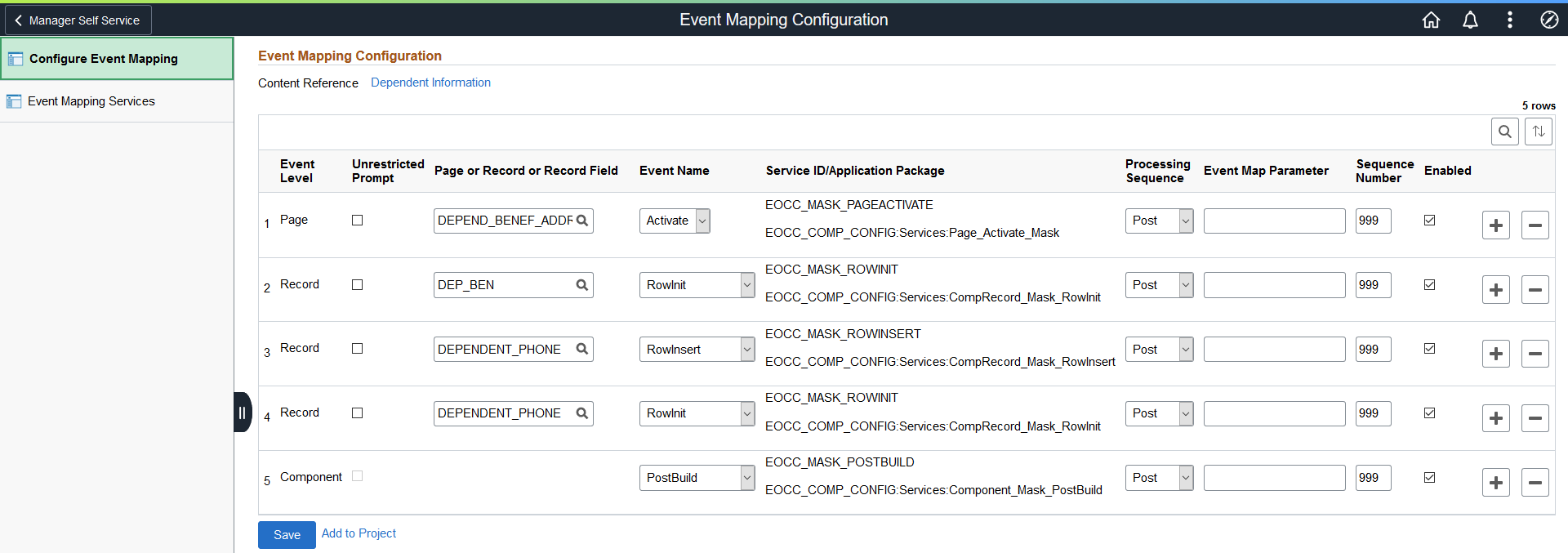 Event Mapping Configuration page