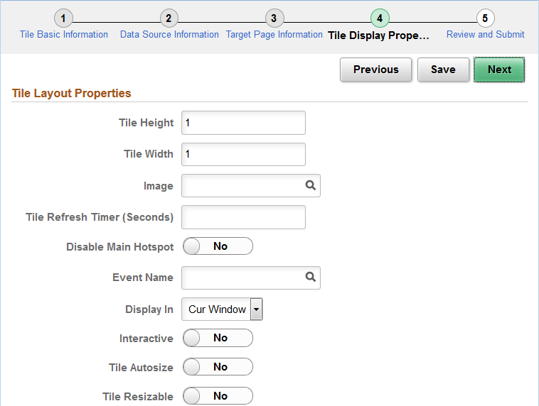 Tile Layout Properties page