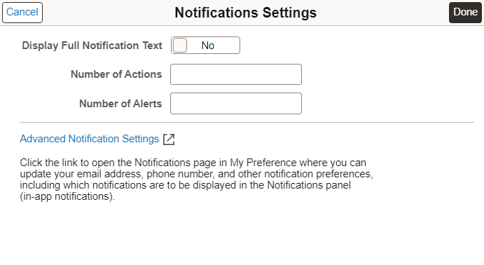 Notifications Settings page