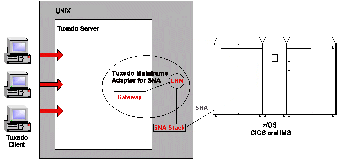 Oracle Tuxedo Mainframe Adapter for SNAのローカル構成の図 Oracle Tuxedo Mainframe Adapter for SNAのローカル構成の図