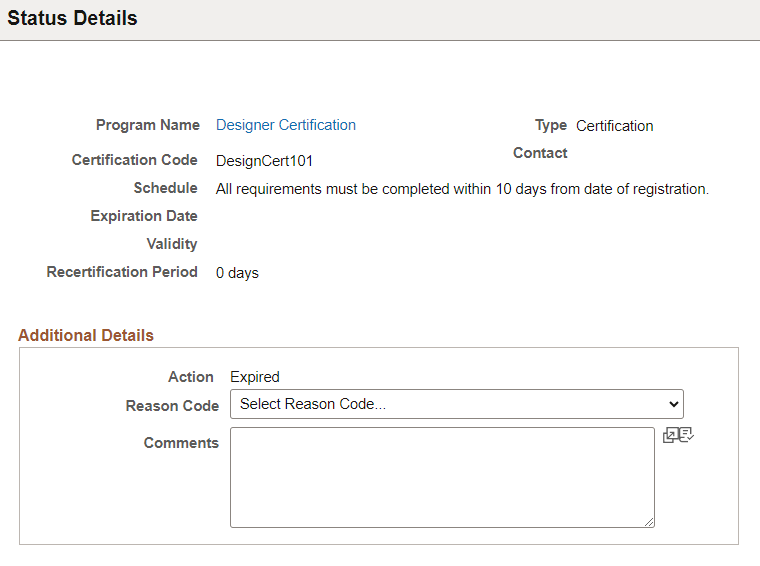 Status Details page