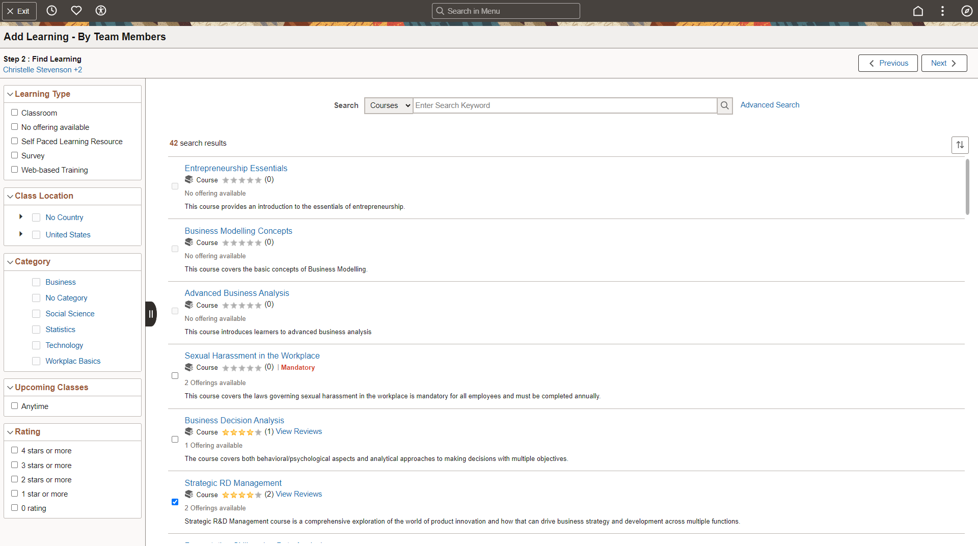 Step 2 of 4 of Add Learning - By Team Members Page