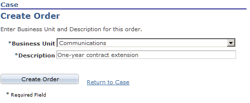 Create Order page