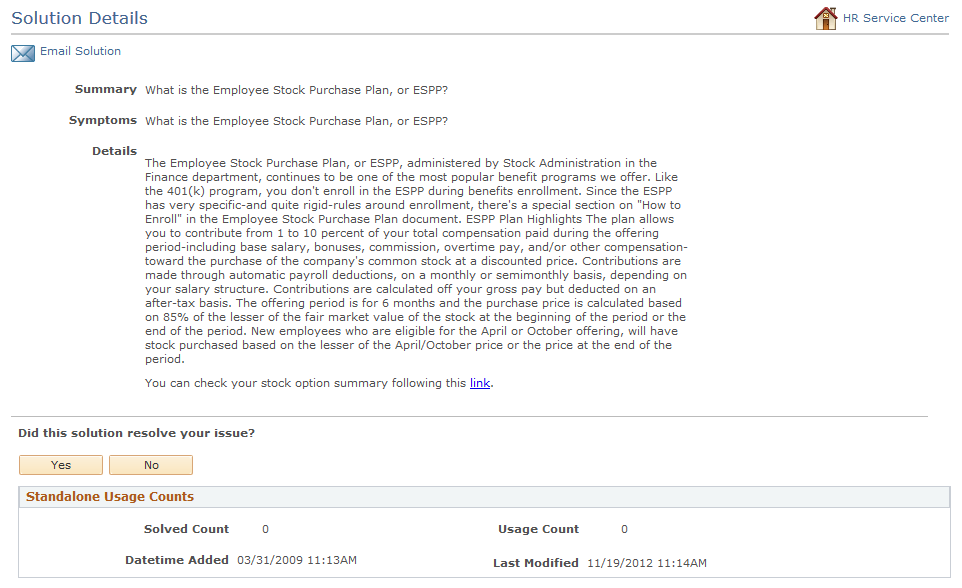 Solution Details page