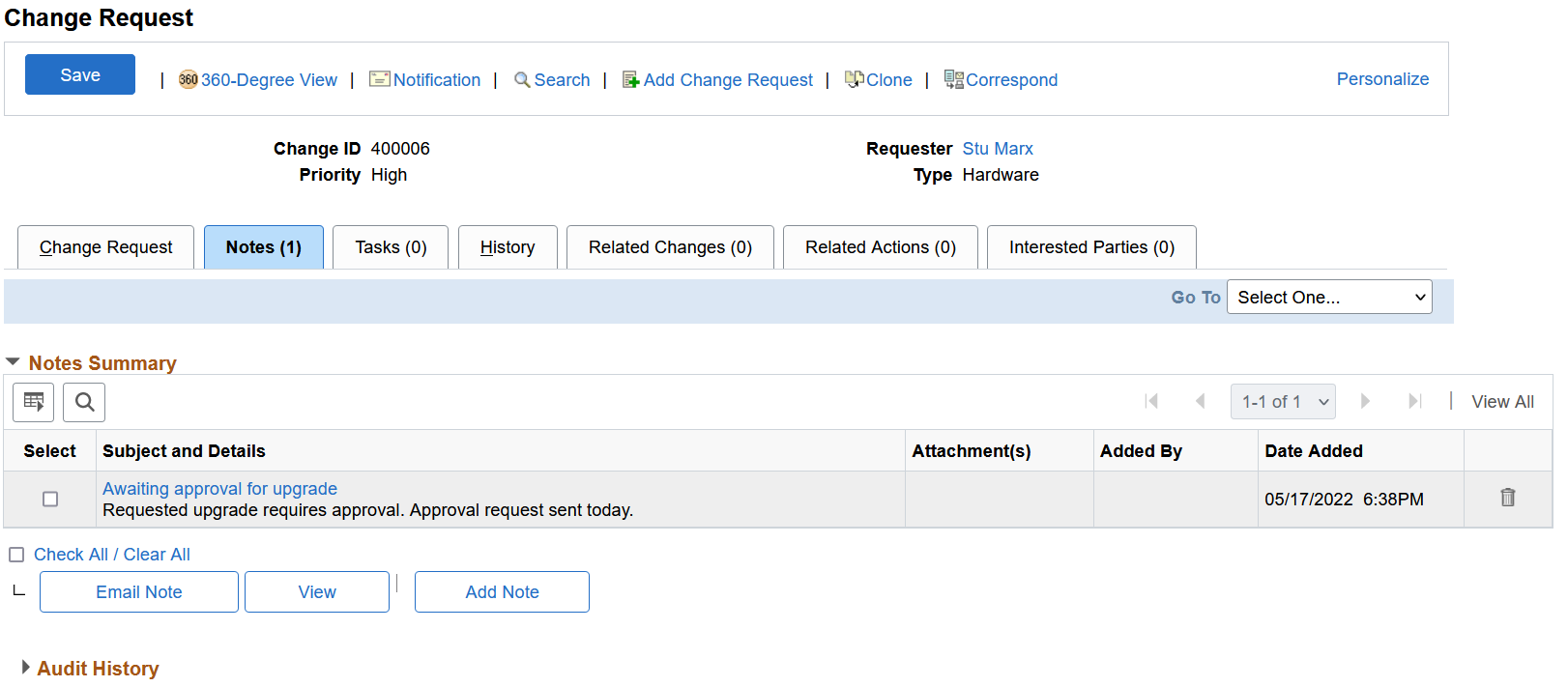 Change Request: Notes page