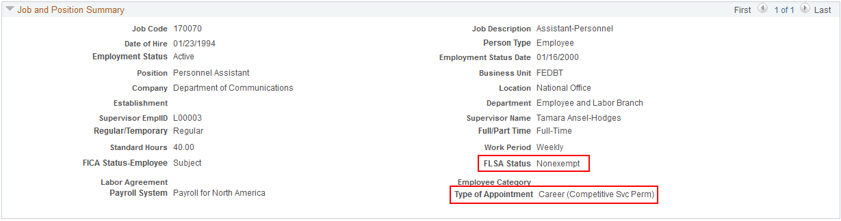 Job and Summary section