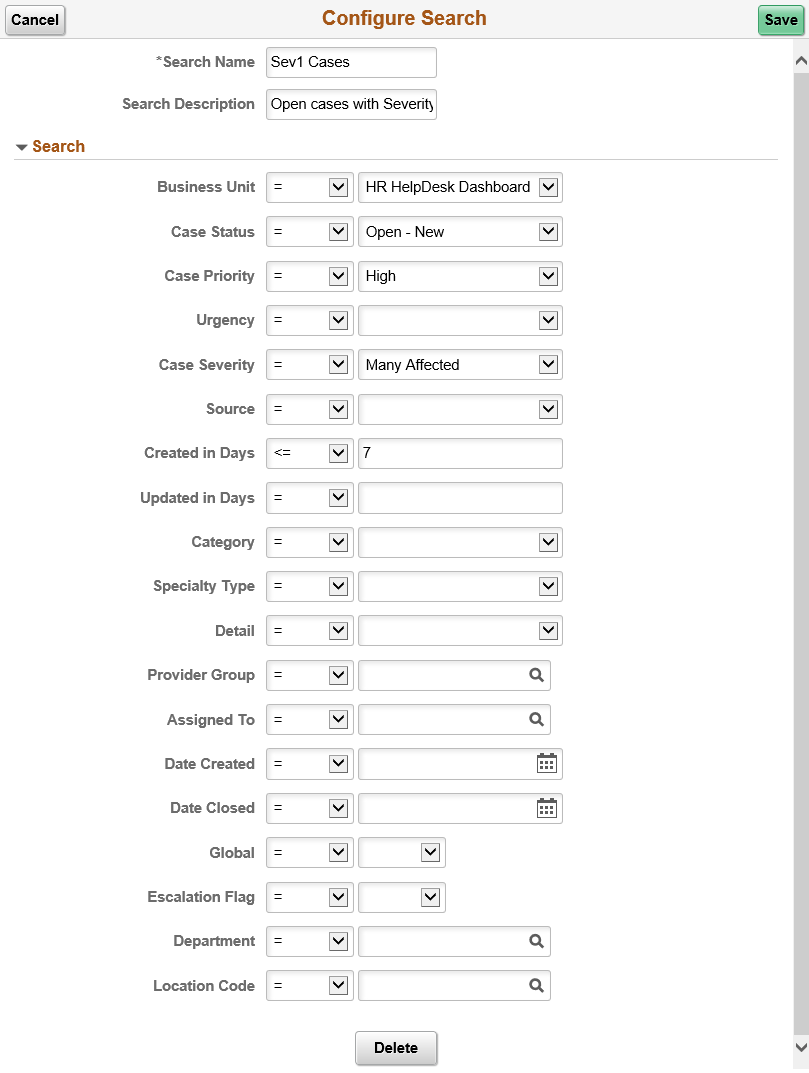 Configure Search page
