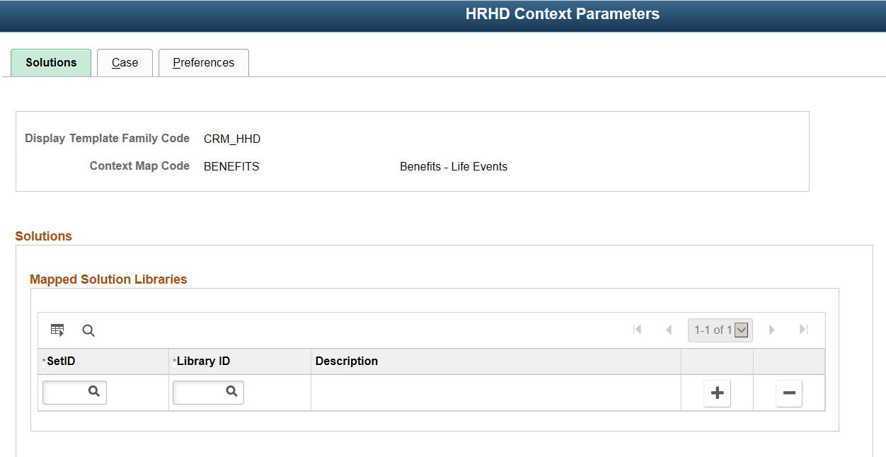 HRHD Context Parameters page (1of2)
