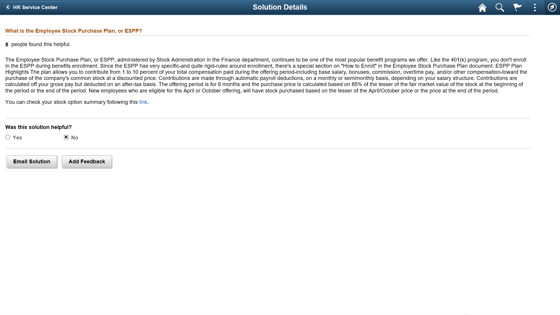 Solution Details page