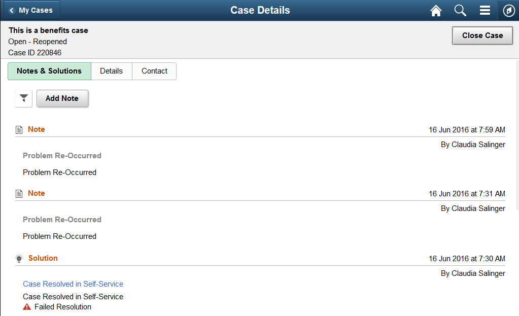 (Tablet) Case Details Page: Notes and Solutions tab