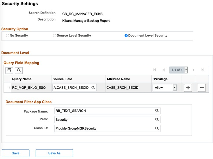 Security Settings page