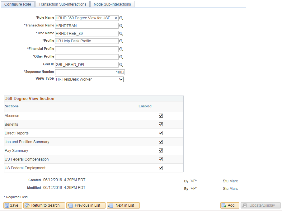 Configure Role Page