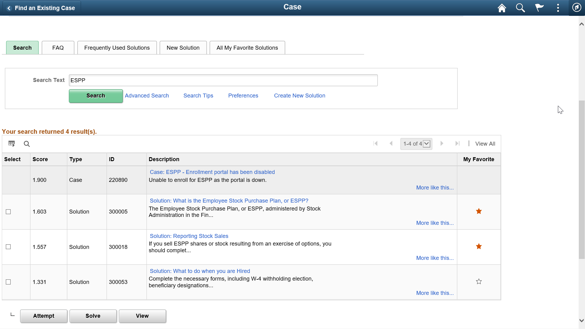 Solution Search page