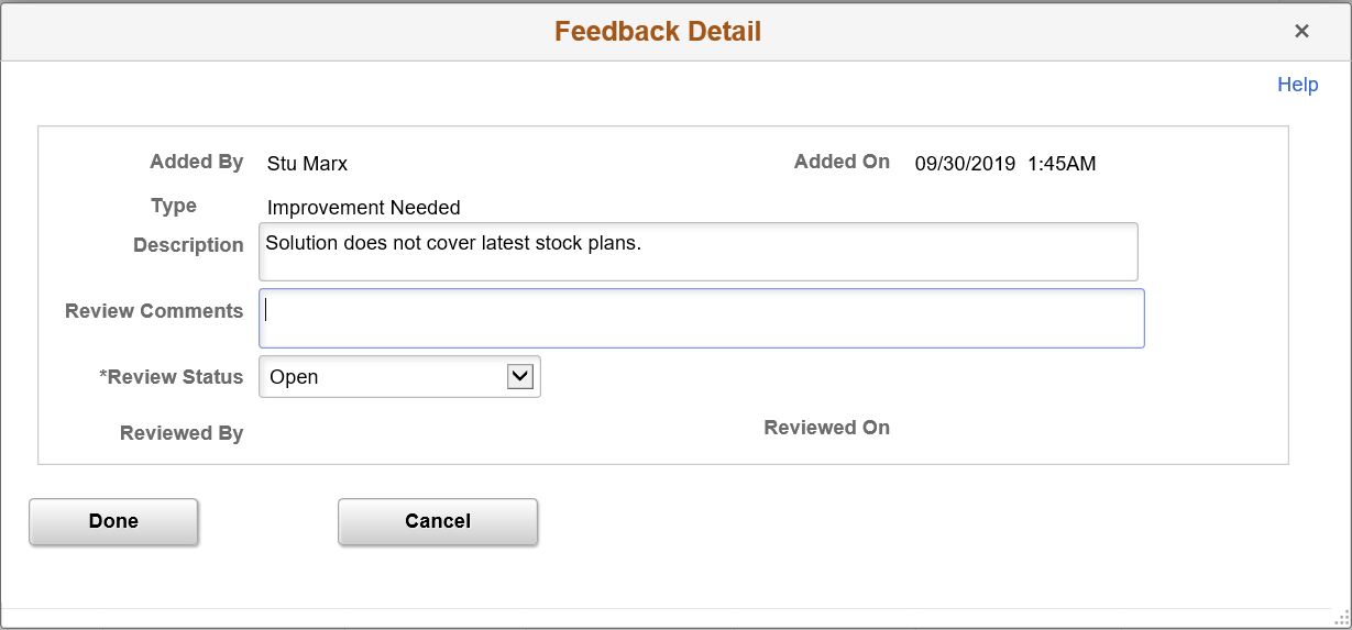 Feedback Detail modal