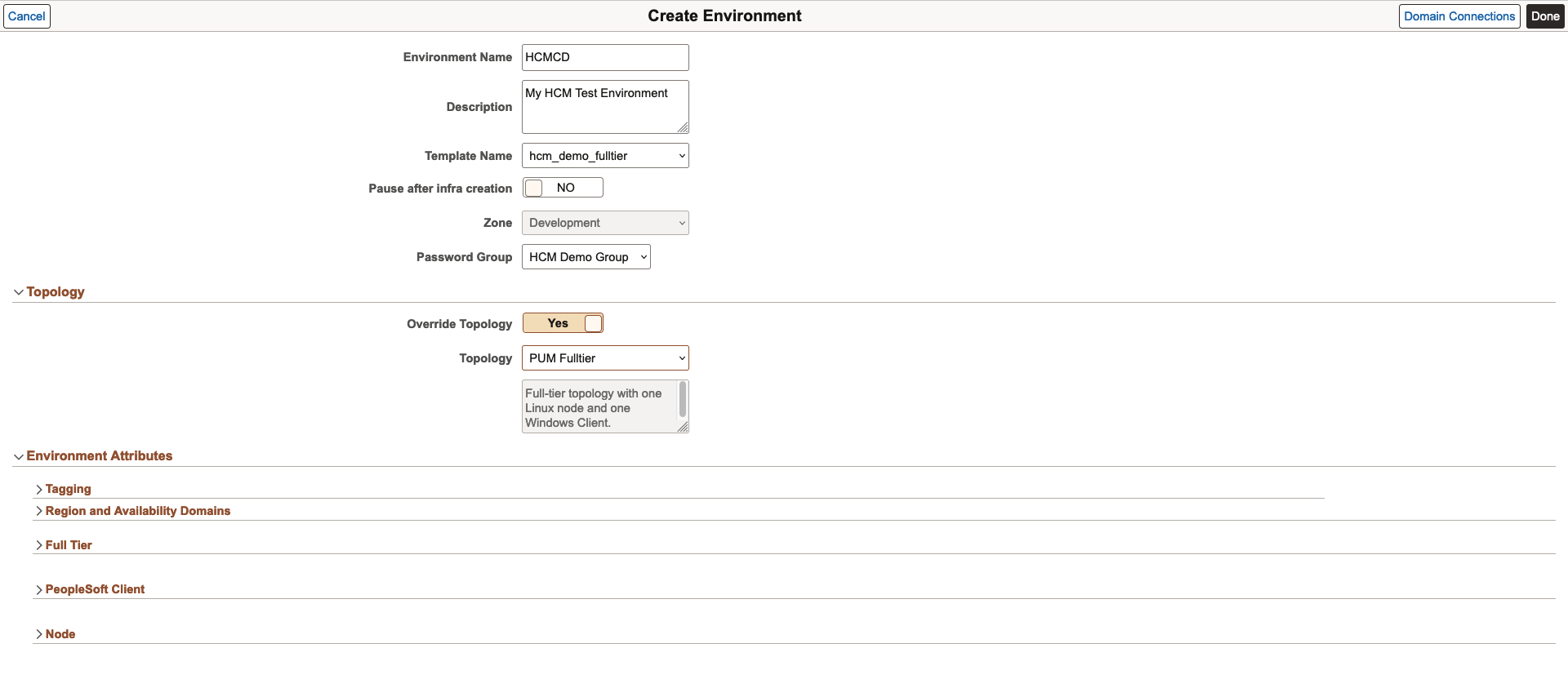 Create Environment - Override Topology field