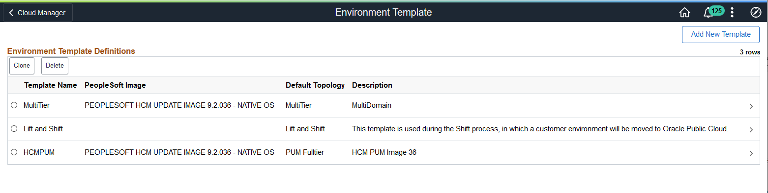 Environment Template page