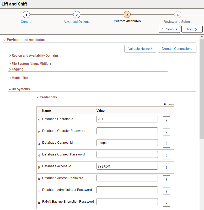 Lift and Shift - DB Systems Credentials sedtion with RMAN password