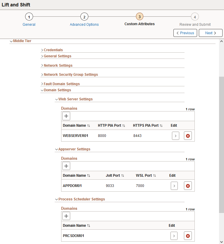 Lift and Shift - Middle Tier Domain Settings