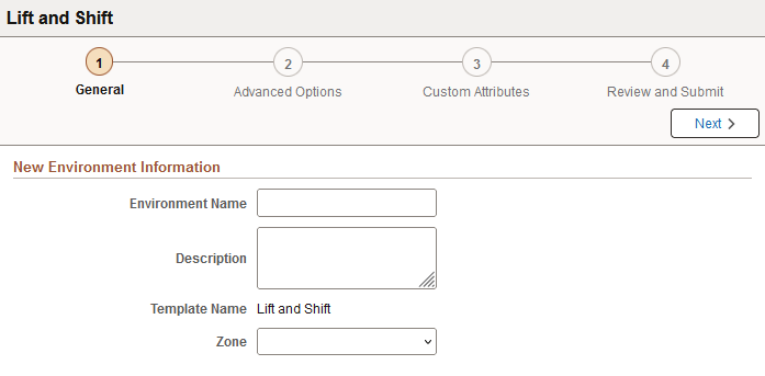 Lift and Shift - New Environment Information page