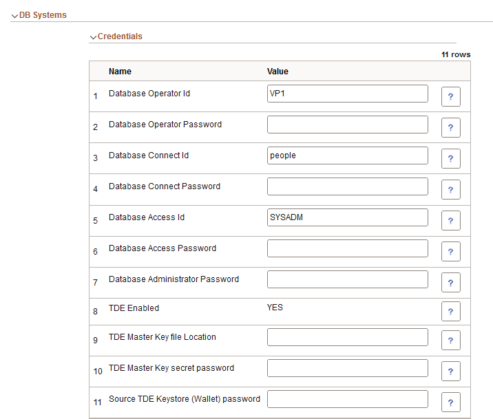 Lift and Shift - DB Systems Credentials section
