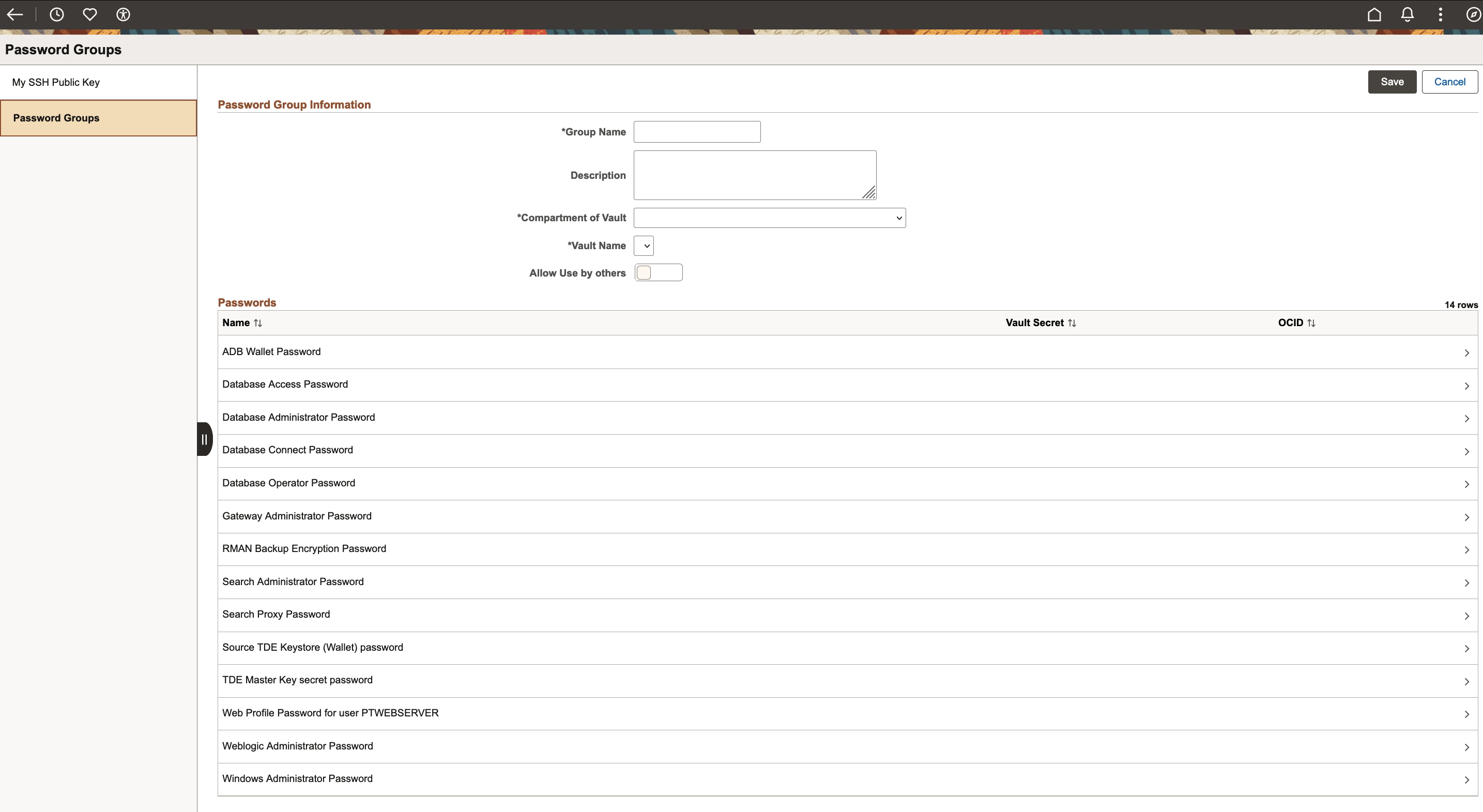 Adding New Password Group