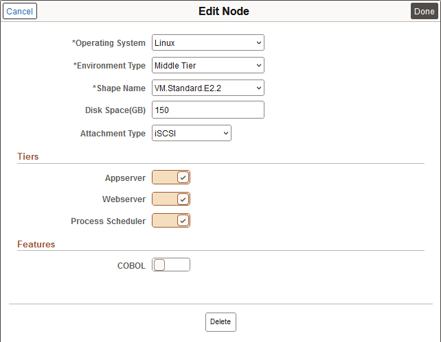 Edit Node page for Middle Tier