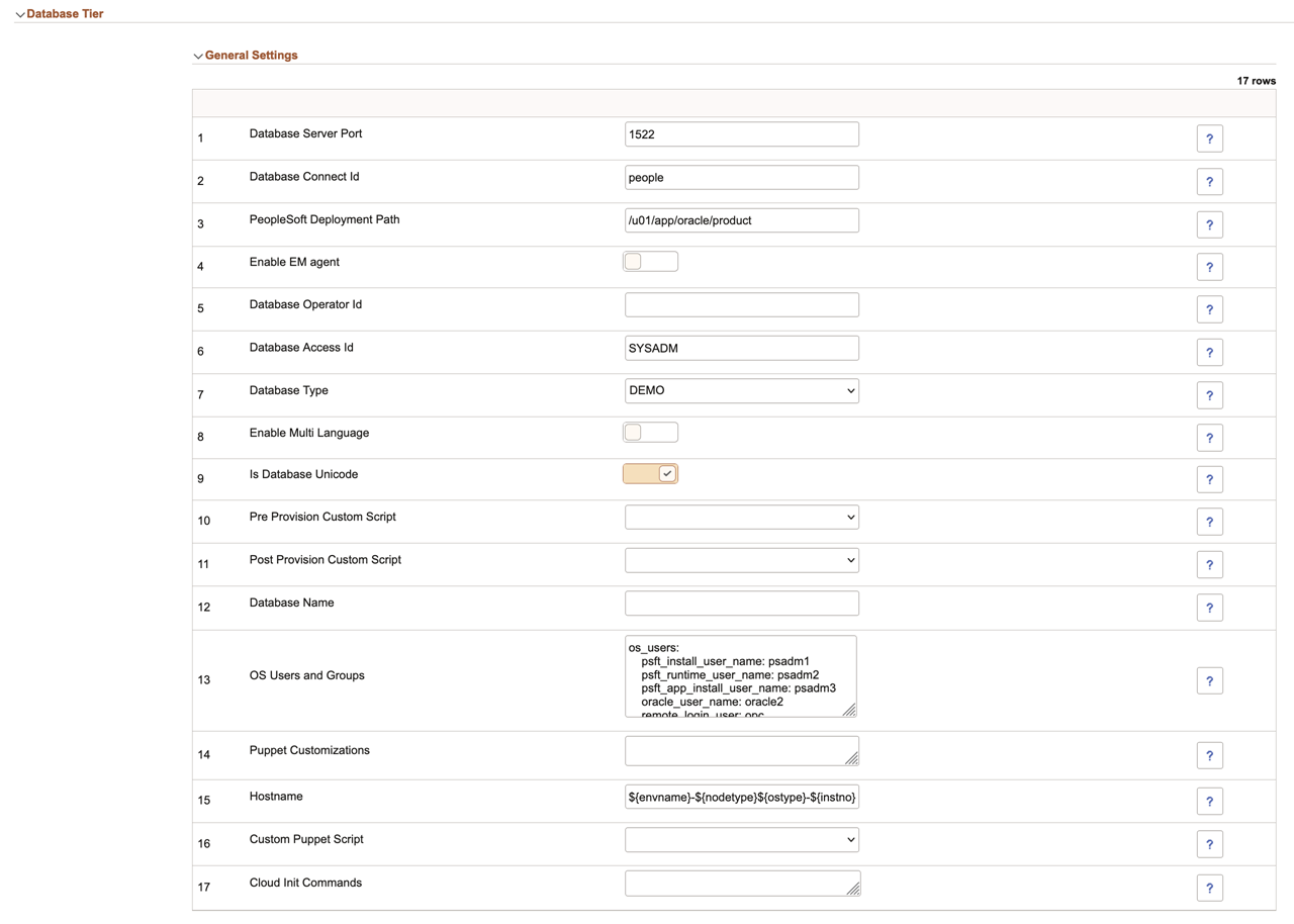 Database Tier - General Settings