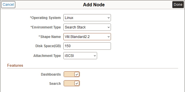 Add Node page for Search Stack