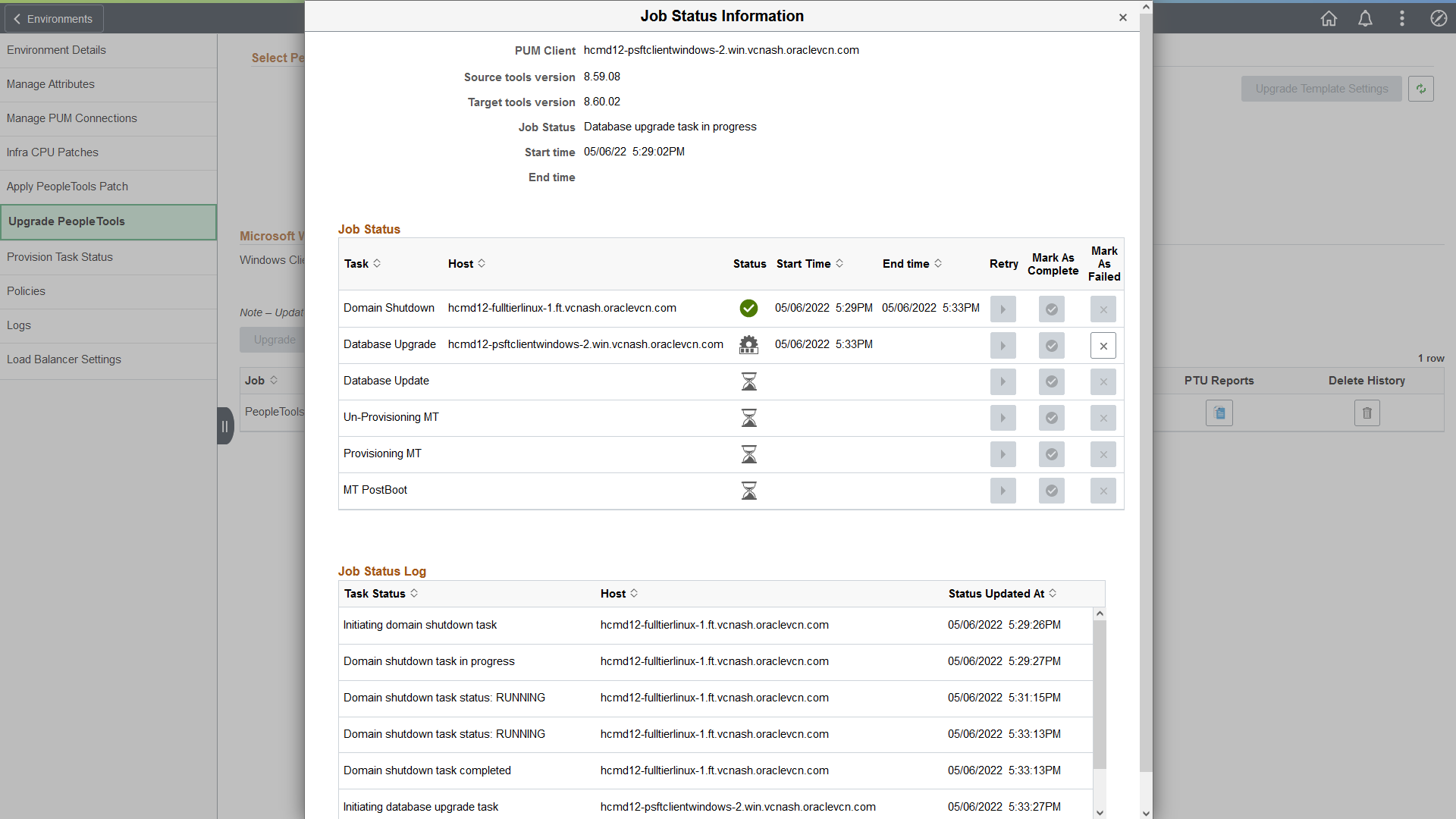 Job Status Information Modal Window