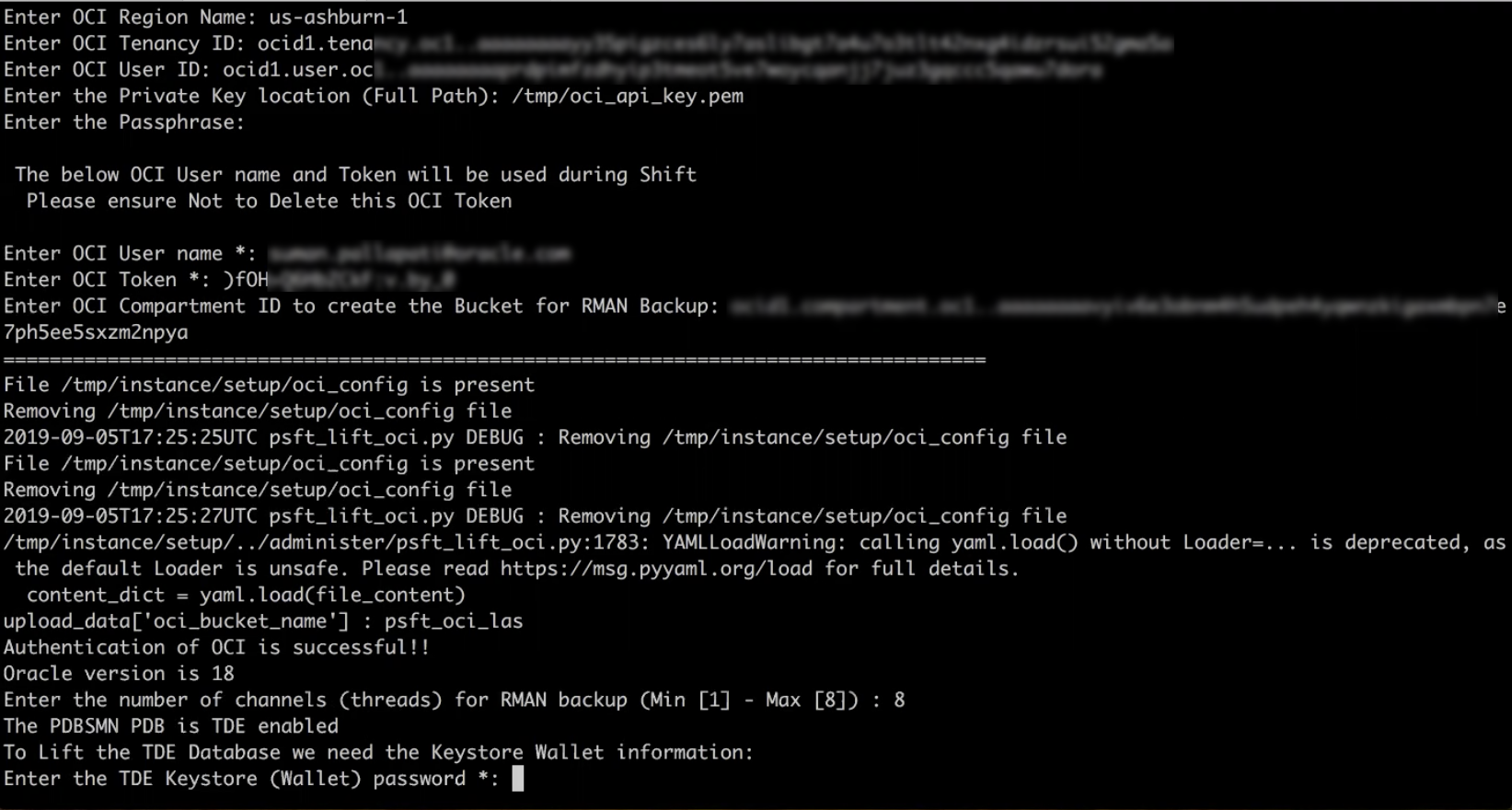 Lift Utility for TDE enabled database