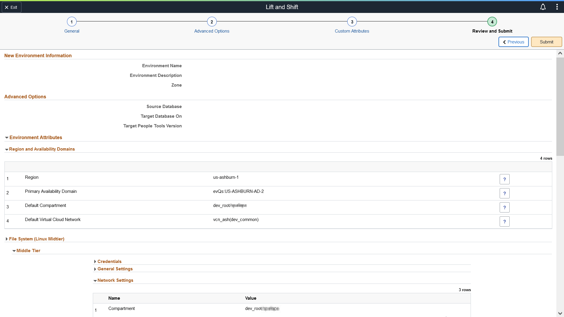 Lift and Shift - Review and Submit page