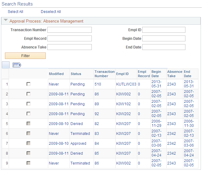 Approval Monitor Search results