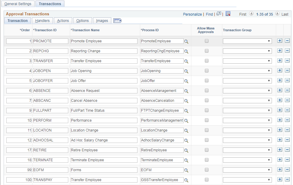 Mobile Approval Options - Transactions page