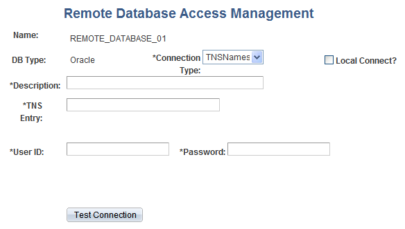 Remote Database Access Management page