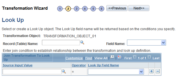 Transformation Wizard - Look Up page