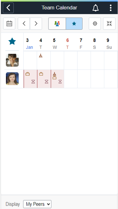 Starred comparison Weekly view in smartphone