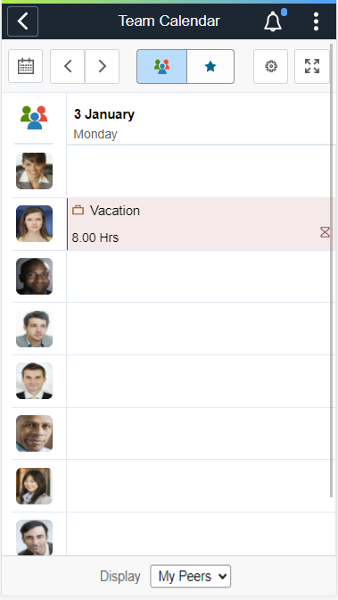 Team Calendar My Peers in smartphone