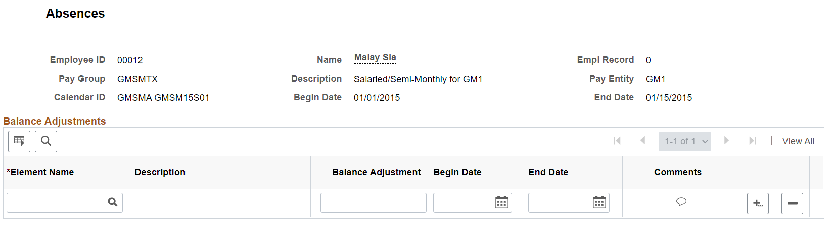 Adjust Balances - Absences page