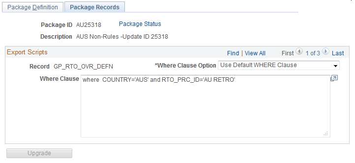 Upgrade Non-Rule Package - Package Records page