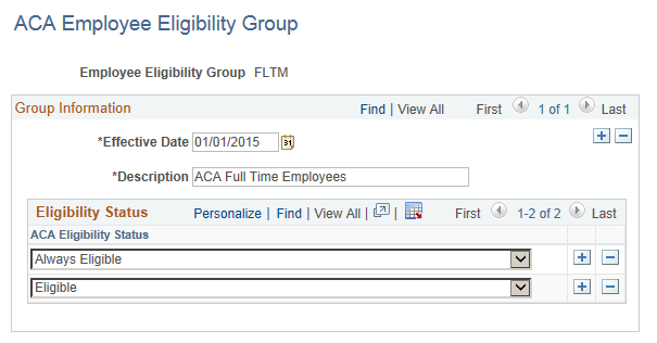 ACA Employee Eligibility Group page