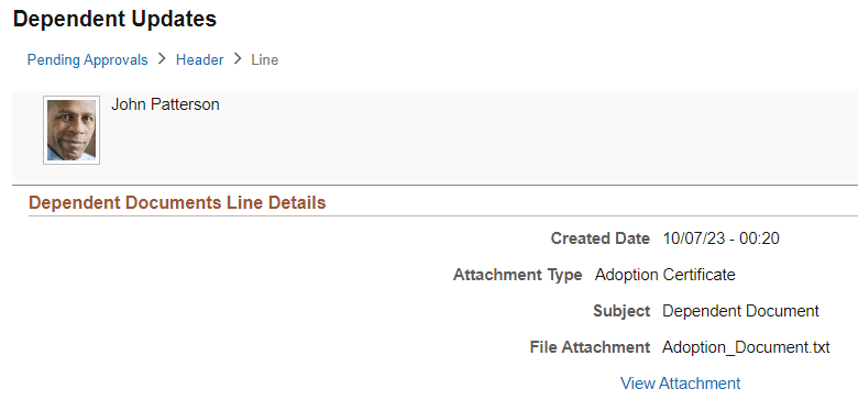 Dependent Updates - Dependent Documents Line Details page