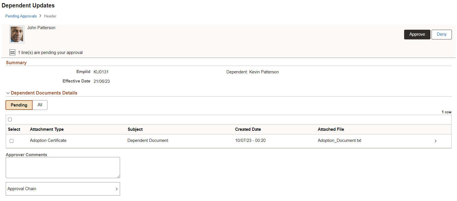 Dependent Updates - Dependent Documents Details page