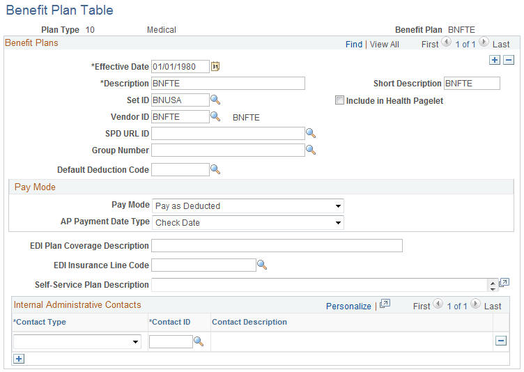 Benefit Plan Table page