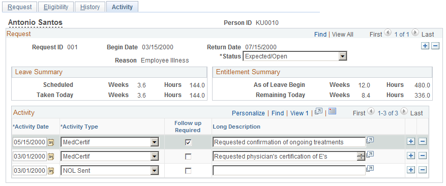 Request/Authorize/Track Leave - Activity page