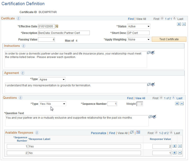 Certification Definition page