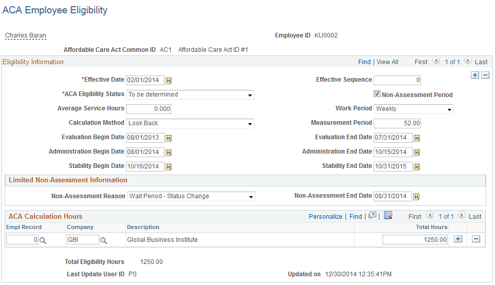 ACA Employee Eligibility page