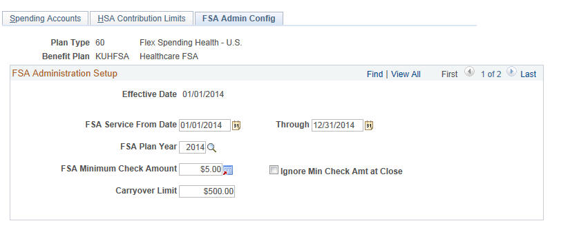 FSA Benefits Table page